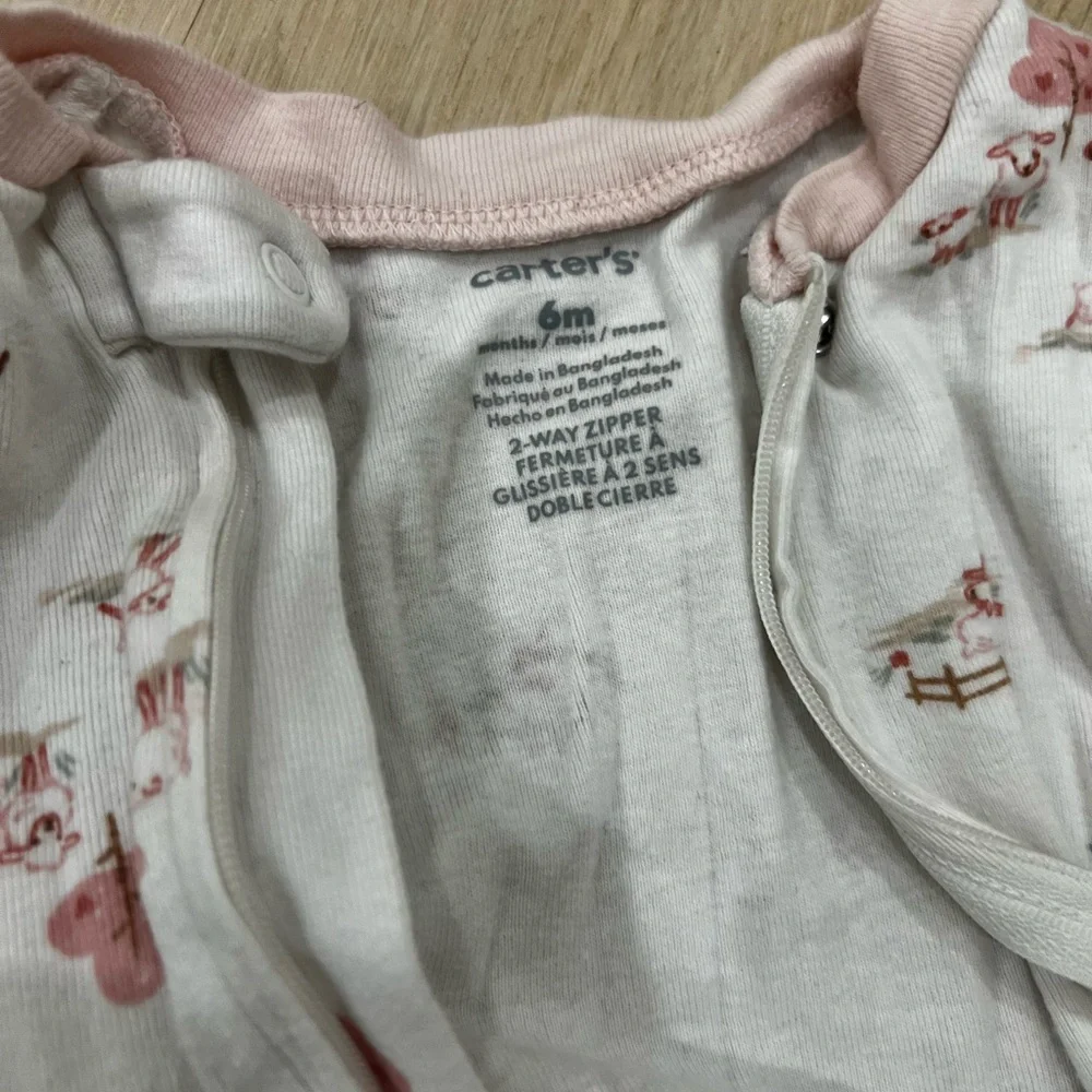 Carter's Light Pink & White Striped Baby Footed Zipper Romper